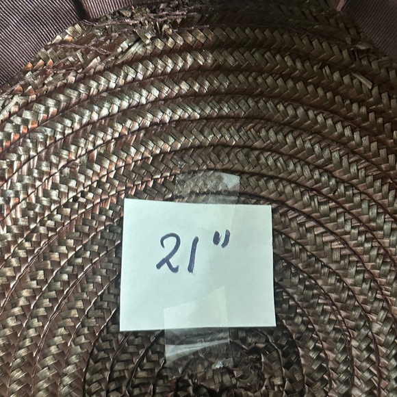 ELEGANT 1940s\' BROWN STRAW WIDE BRIM HAT WITH FABRIC FLOWERS & GROSGRAIN BANDS main image 9